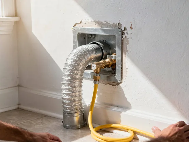 Ledyard Dryer Vent Cleaning certified technician performing specialized gas dryer vent cleaning in Ledyard
